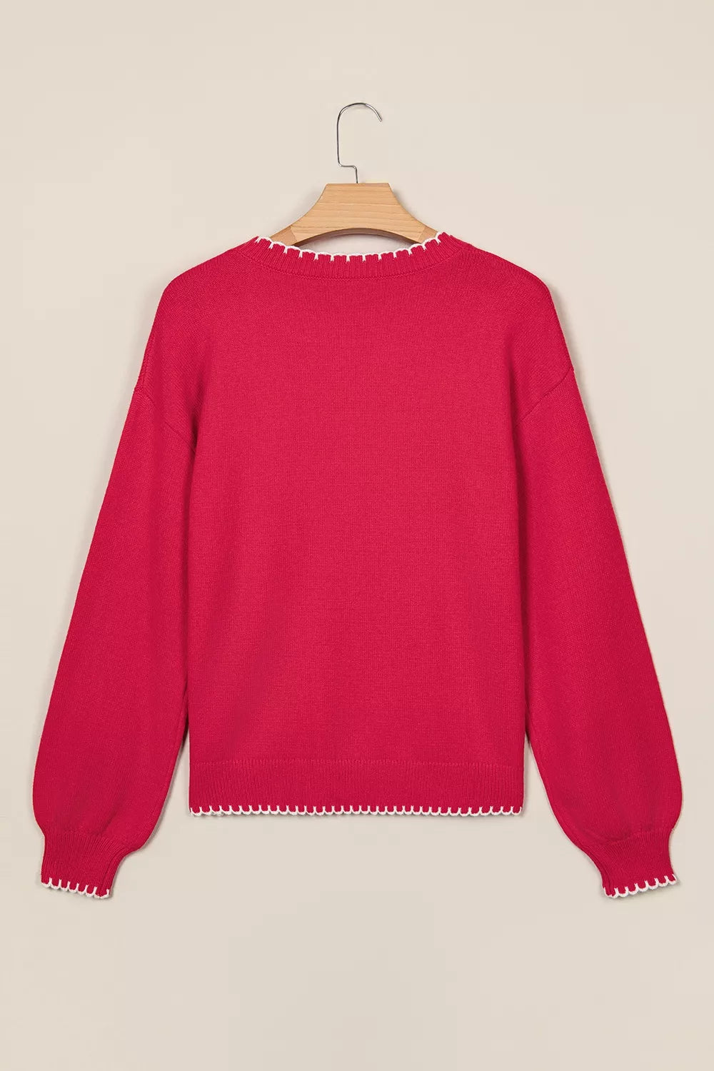 Scarlet holiday sweater with stitched Christmas tree, view 4