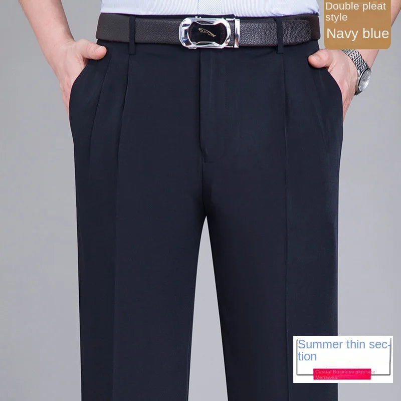 High Waist Silk Thin Suit Pants Men Double Pleated Summer Dress Trousers For Male Formal Pants Business Size 29-50 52 54 56