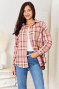Long sleeve plaid button-up shirt with a collar from Trendsi, featuring a classic double take pattern in various shades.