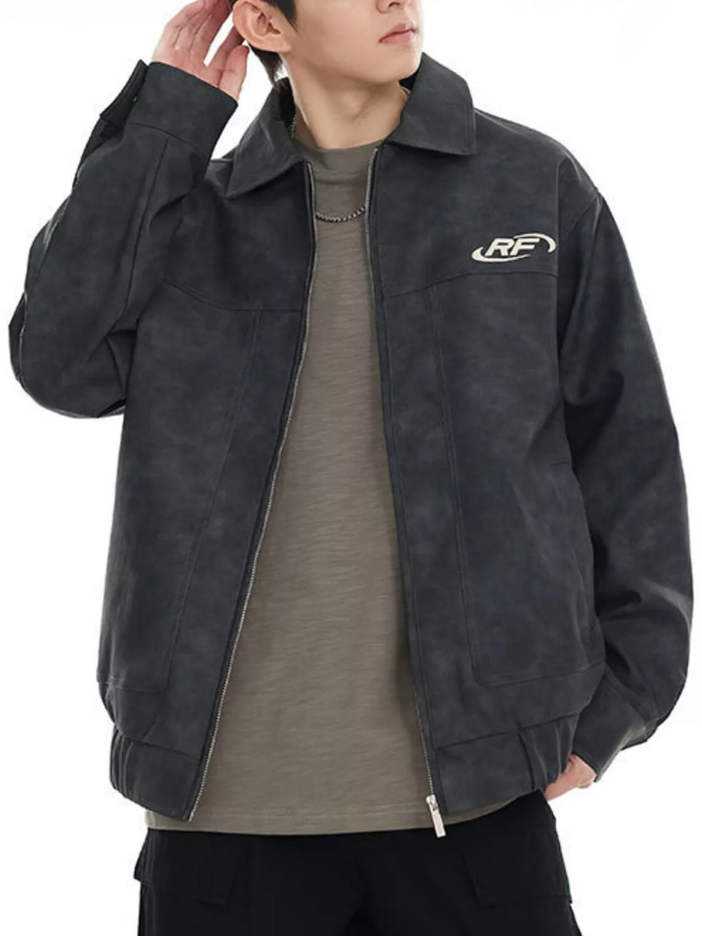 Men's plus size washed zip-up jacket, view 2