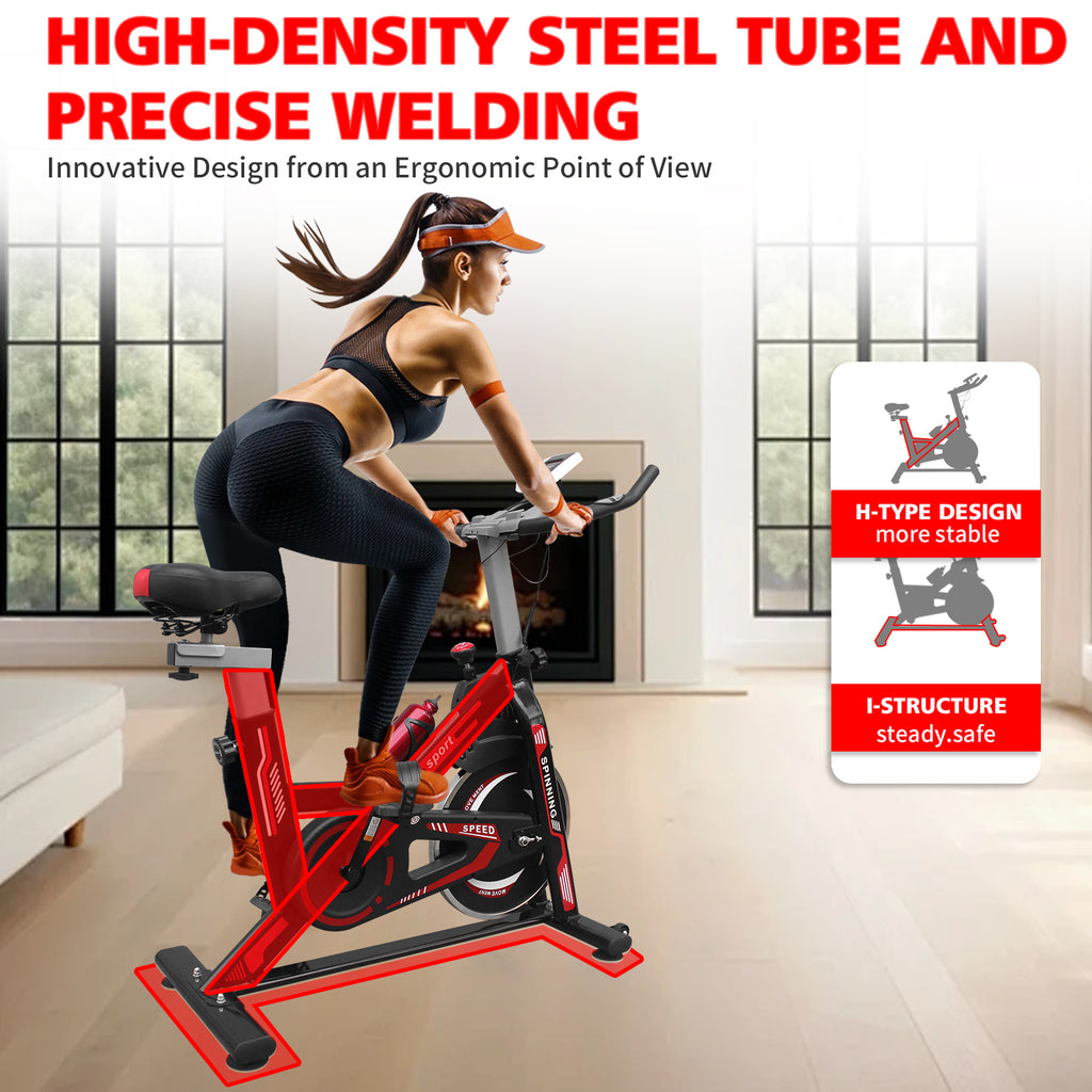 Indoor Cycling Exercise Bike with 30-lb Flywheel – Black/Red