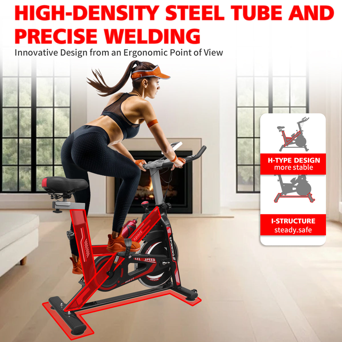 Indoor Cycling Exercise Bike with 30-lb Flywheel – Black/Red