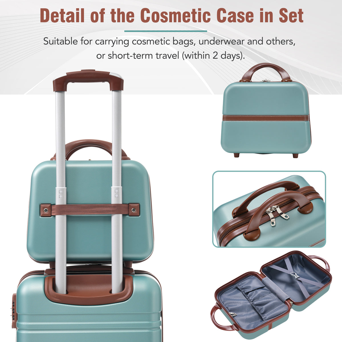 3-Piece Hardshell Spinner Luggage Set with Cosmetic Case – Green