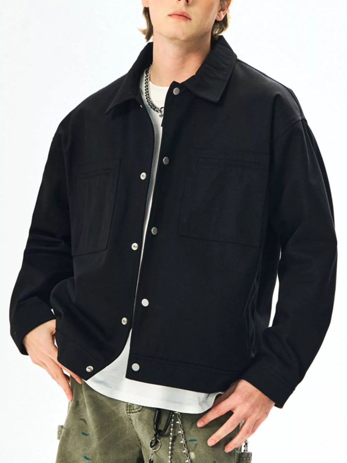 Men's plus size casual cotton snap-down jacket, view 5
