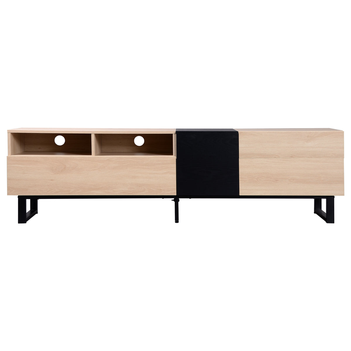 70.9-Inch Natural-Wood Modern TV Stand with Drawers & Drop-Down Storage