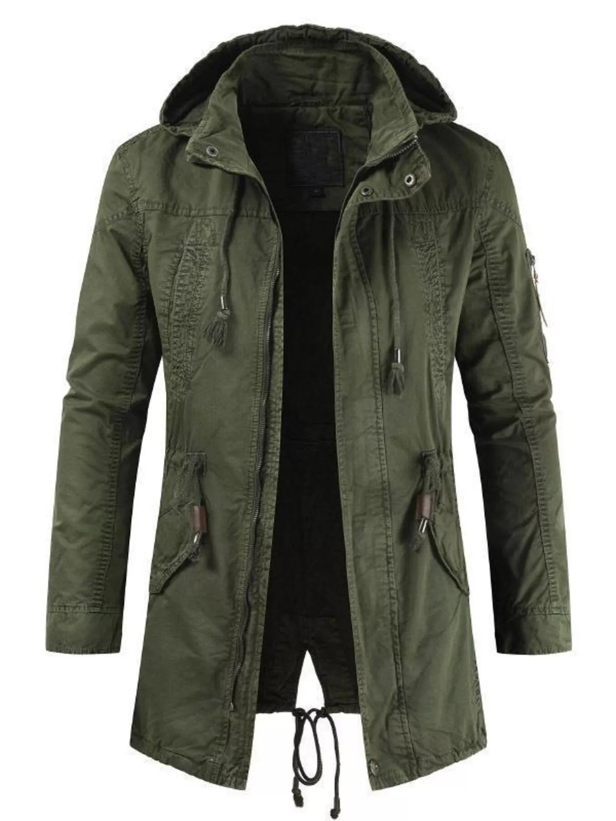 Men's plus size hooded drawstring parka coat