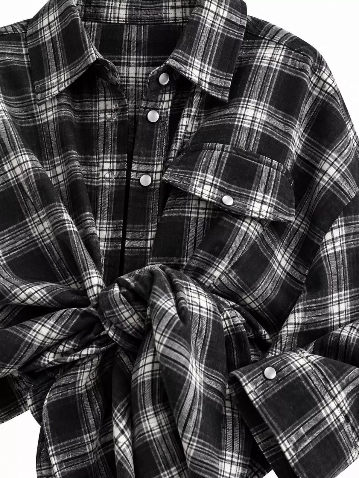 Trendsi plaid button-up shirt featuring a classic checkered pattern and long sleeves, displayed on a neutral background.