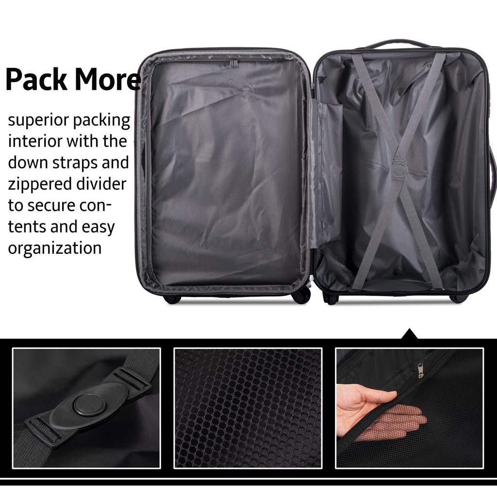 3-Piece Hardside Spinner Luggage Set with TSA Lock – Black