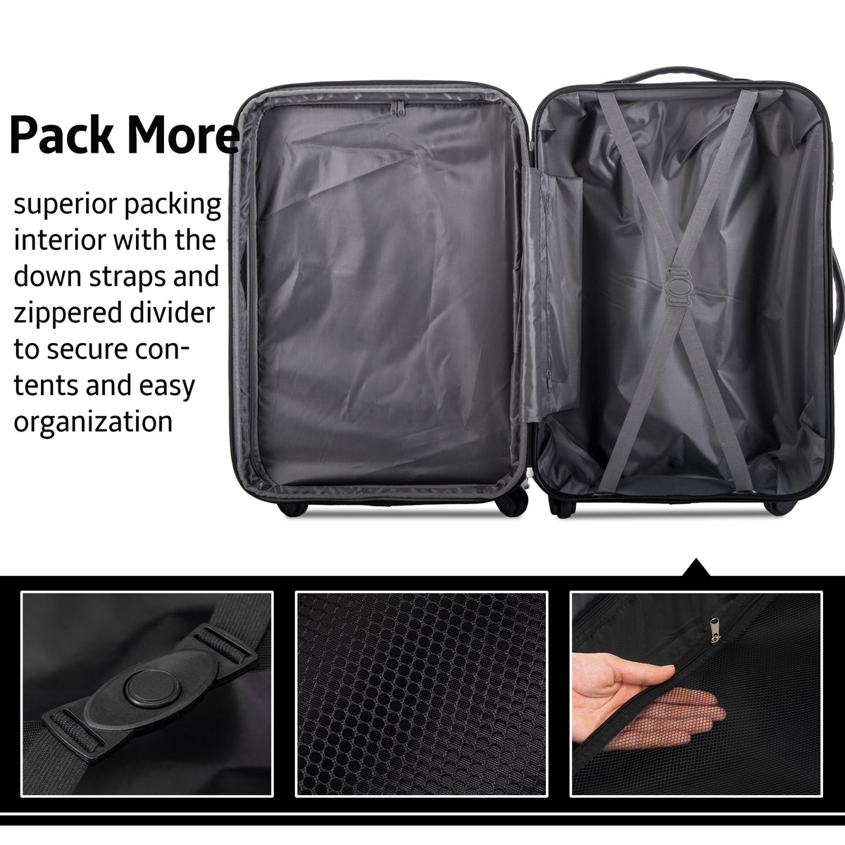 3-Piece Hardside Spinner Luggage Set with TSA Lock – Black