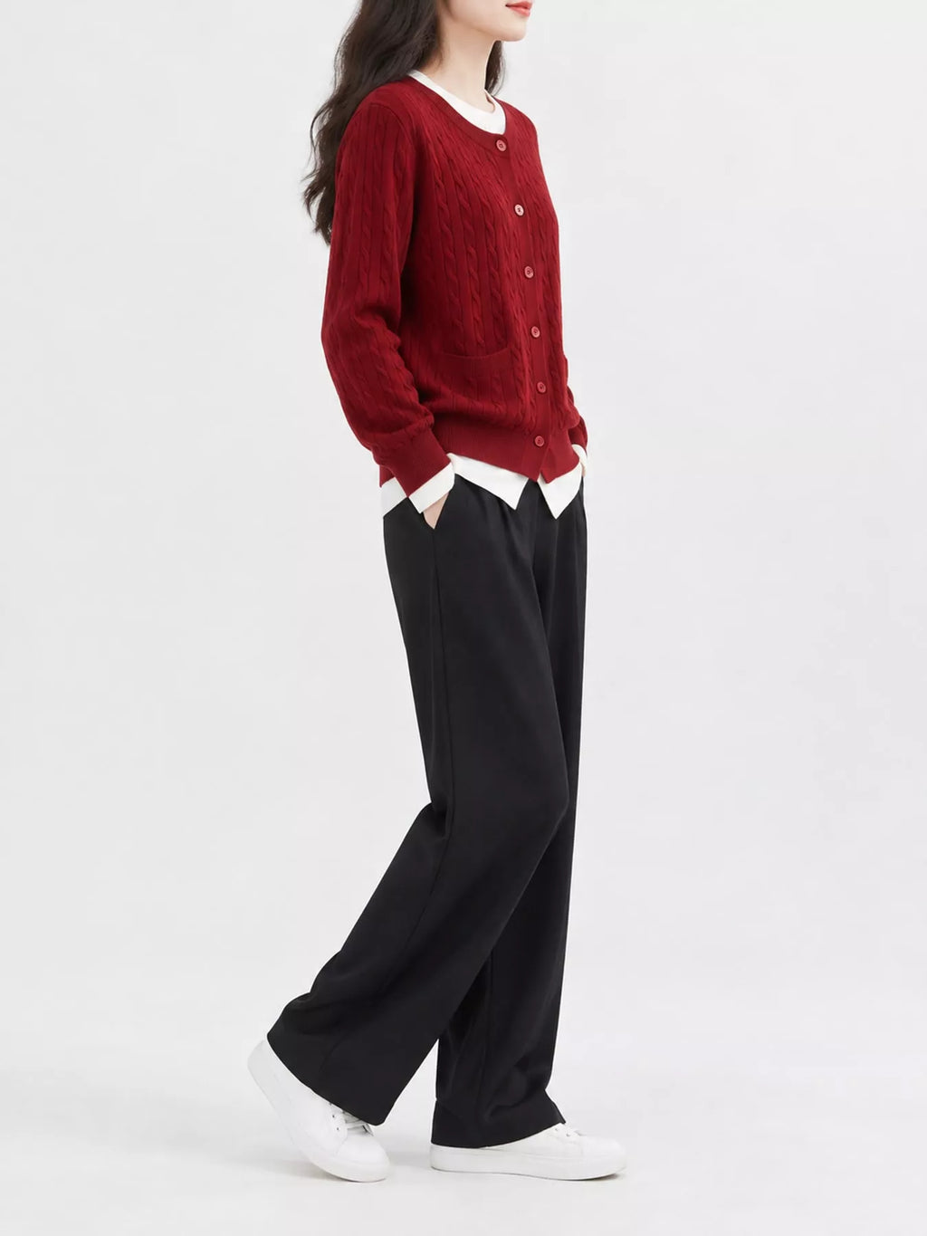 Cable-knit button-down cardigan, view 4