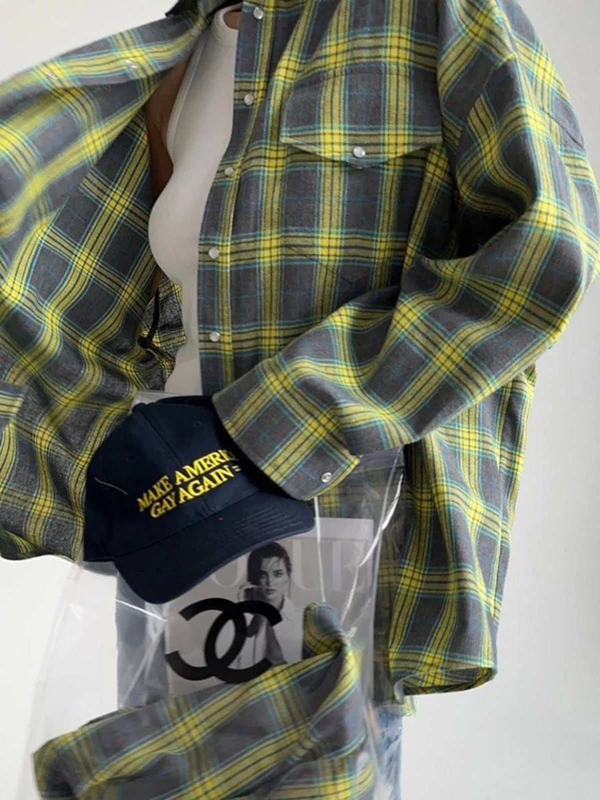 Trendsi plaid button-up shirt featuring a classic checkered pattern and collar, displayed on a neutral background.