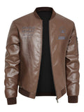 Men's plus size zip-up faux leather bomber jacket
