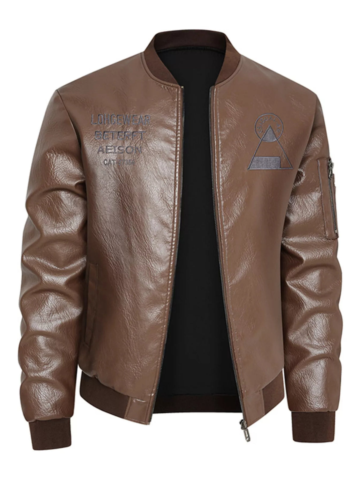Men's plus size zip-up faux leather bomber jacket