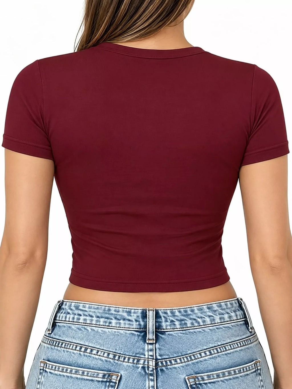 Slim fit basic crew neck short sleeve crop T-shirt by Trendsi, shown in the image with a fitted design and classic white color.