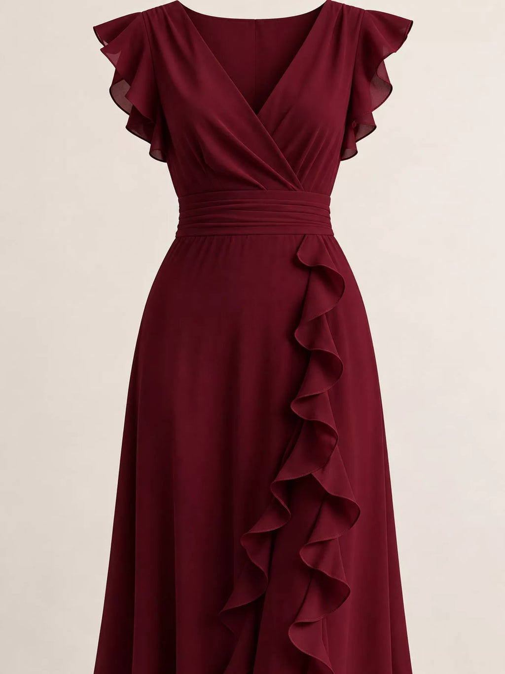 Sleeveless maxi dress with ruffled surplice neckline and flowing fabric, featuring a stylish design from Trendsi.