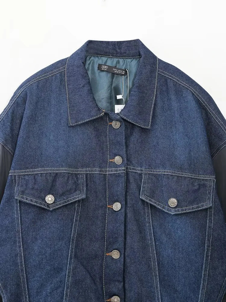 Spliced Denim Bomber Jacket