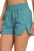 Zenana windbreaker running shorts with smocked waistband, lightweight fabric, perfect for active wear and casual workouts.