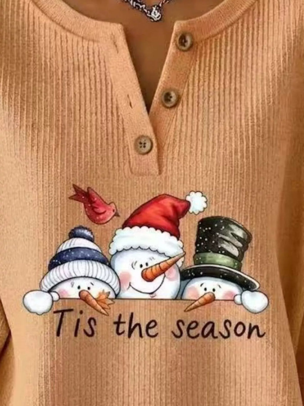 Christmas snowman graphic ribbed henley sweatshirt, view 6