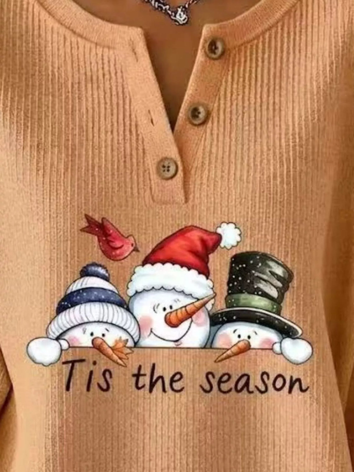 Christmas snowman graphic ribbed henley sweatshirt, view 6
