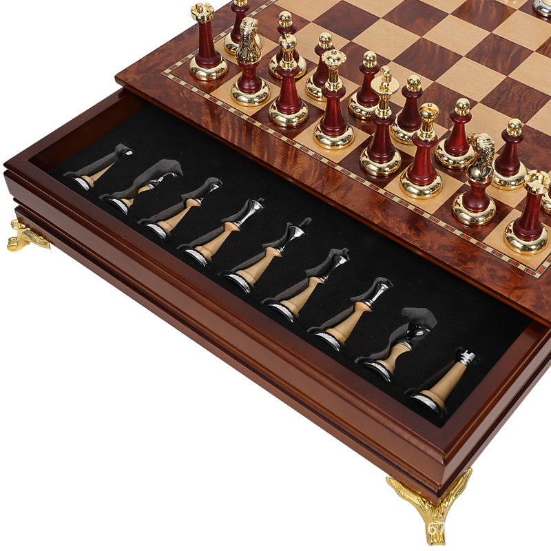 Metal & Solid Wood Tabletop Chess Set
