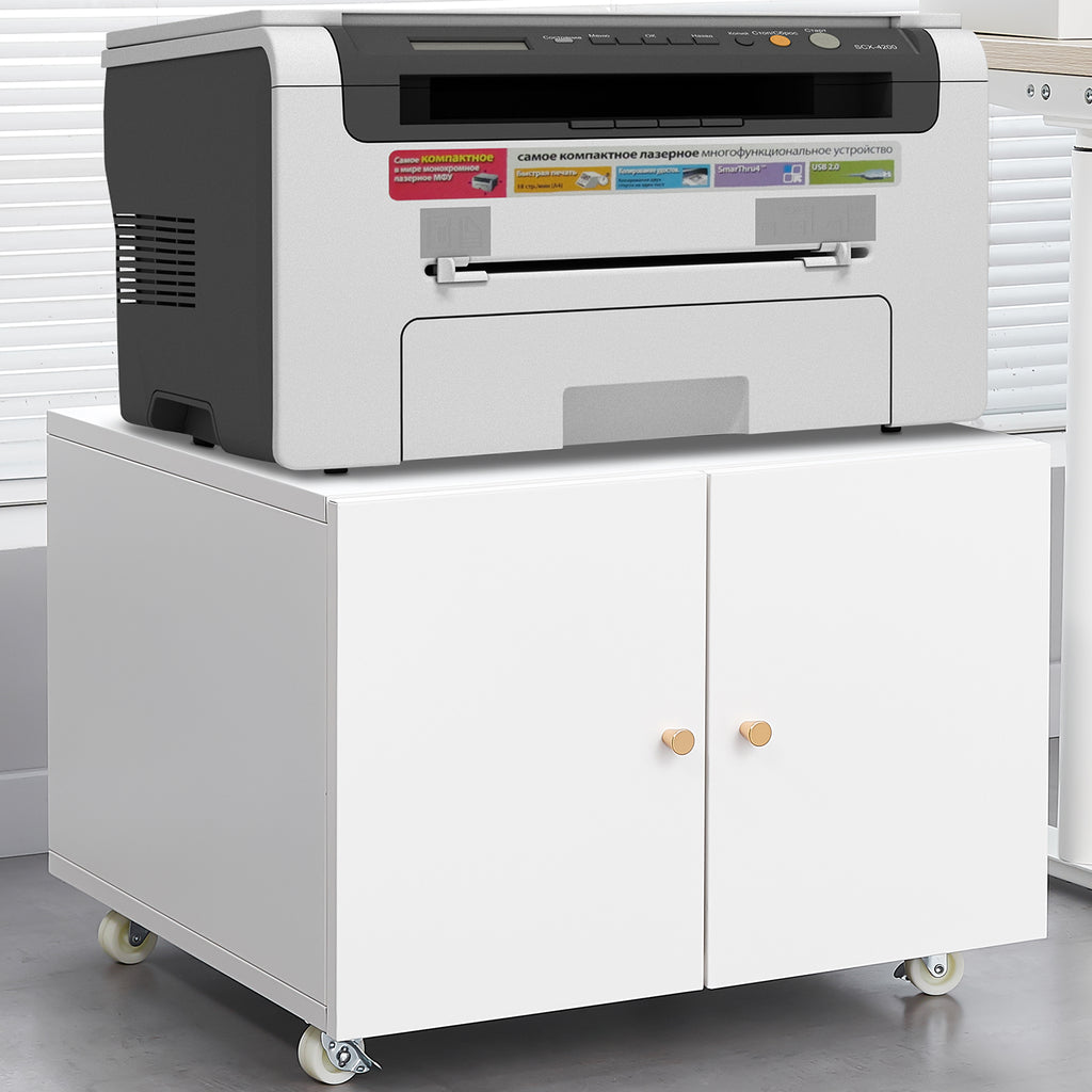 White Mobile Steel Copier Stand Cabinet