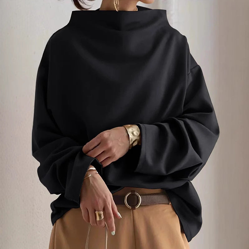 Women's Loose Mock-Neck Long-Sleeve Top