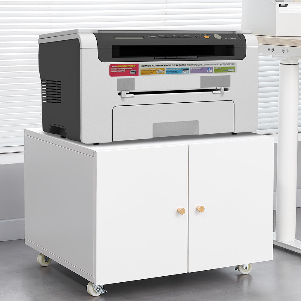 White Mobile Steel Copier Stand Cabinet