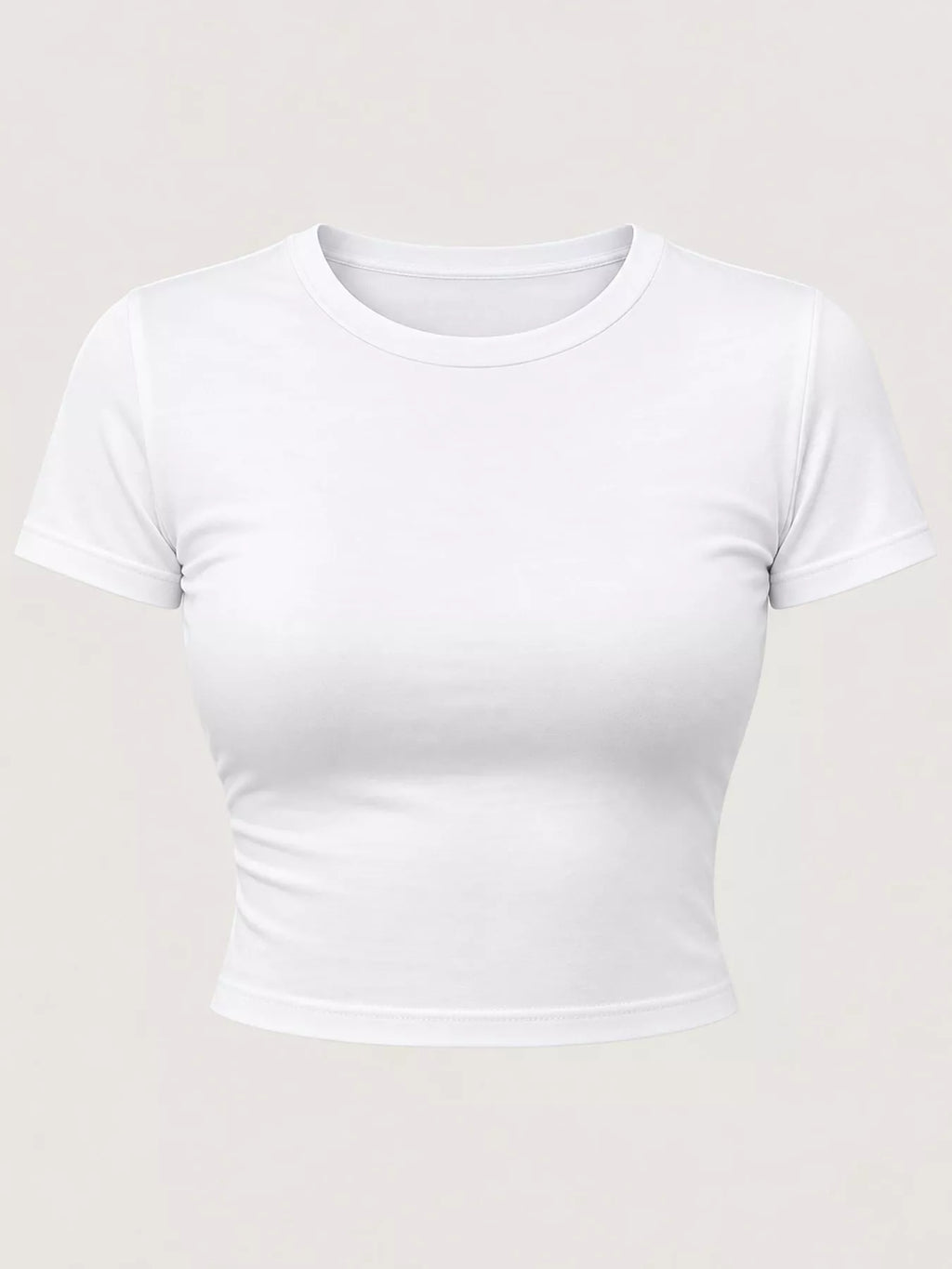 Slim fit basic crew neck short sleeve crop T-shirt by Trendsi, shown in black with a fitted style and clean neckline.