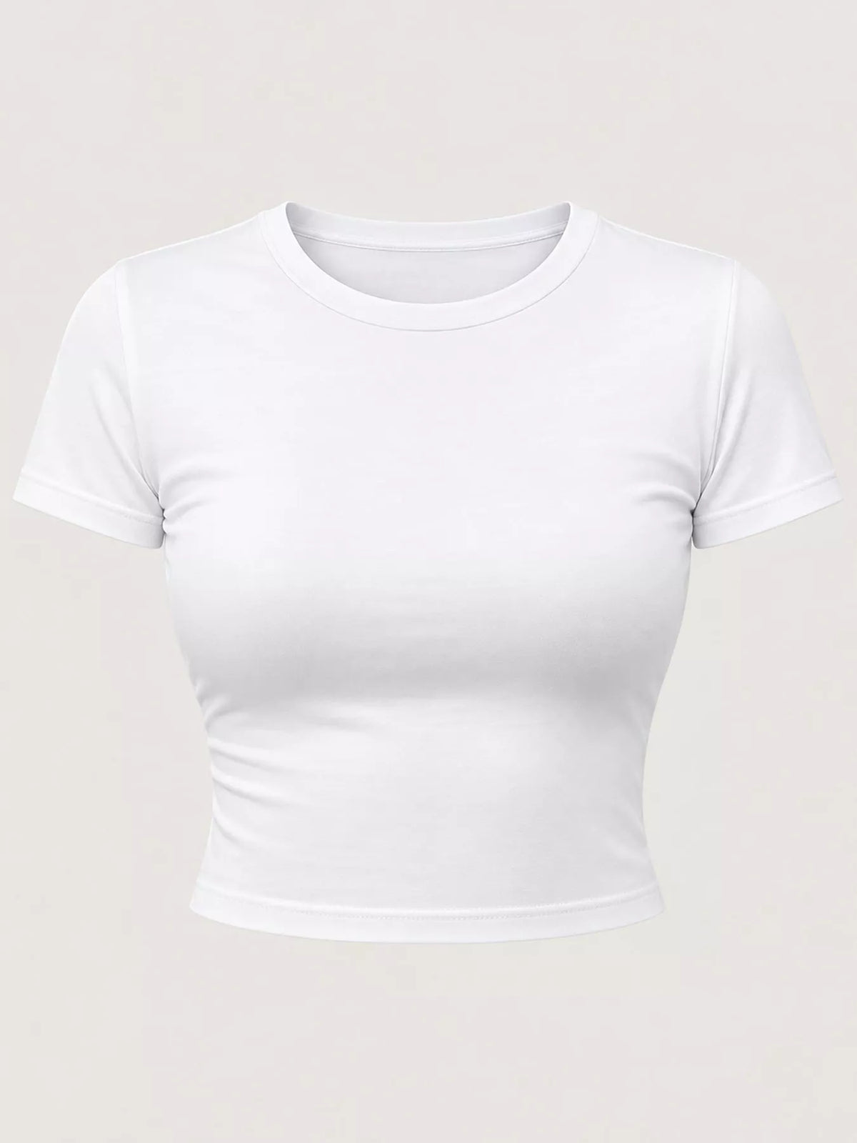 Slim fit basic crew neck short sleeve crop T-shirt by Trendsi, shown in black with a fitted style and clean neckline.
