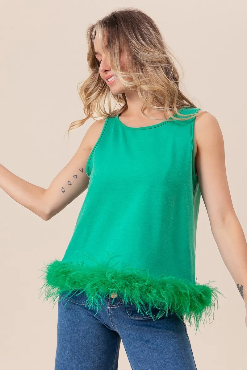 BiBi French Terry faux feather bottom back tied top by Trendsi, showing the back view with tied detail and textured fabric.