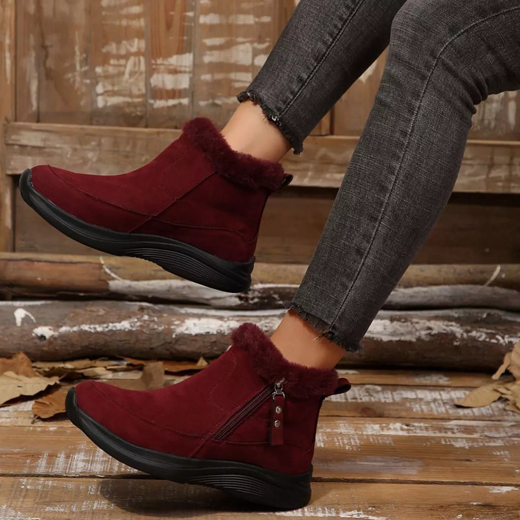 Flat round toe side zip suede boots, view 7