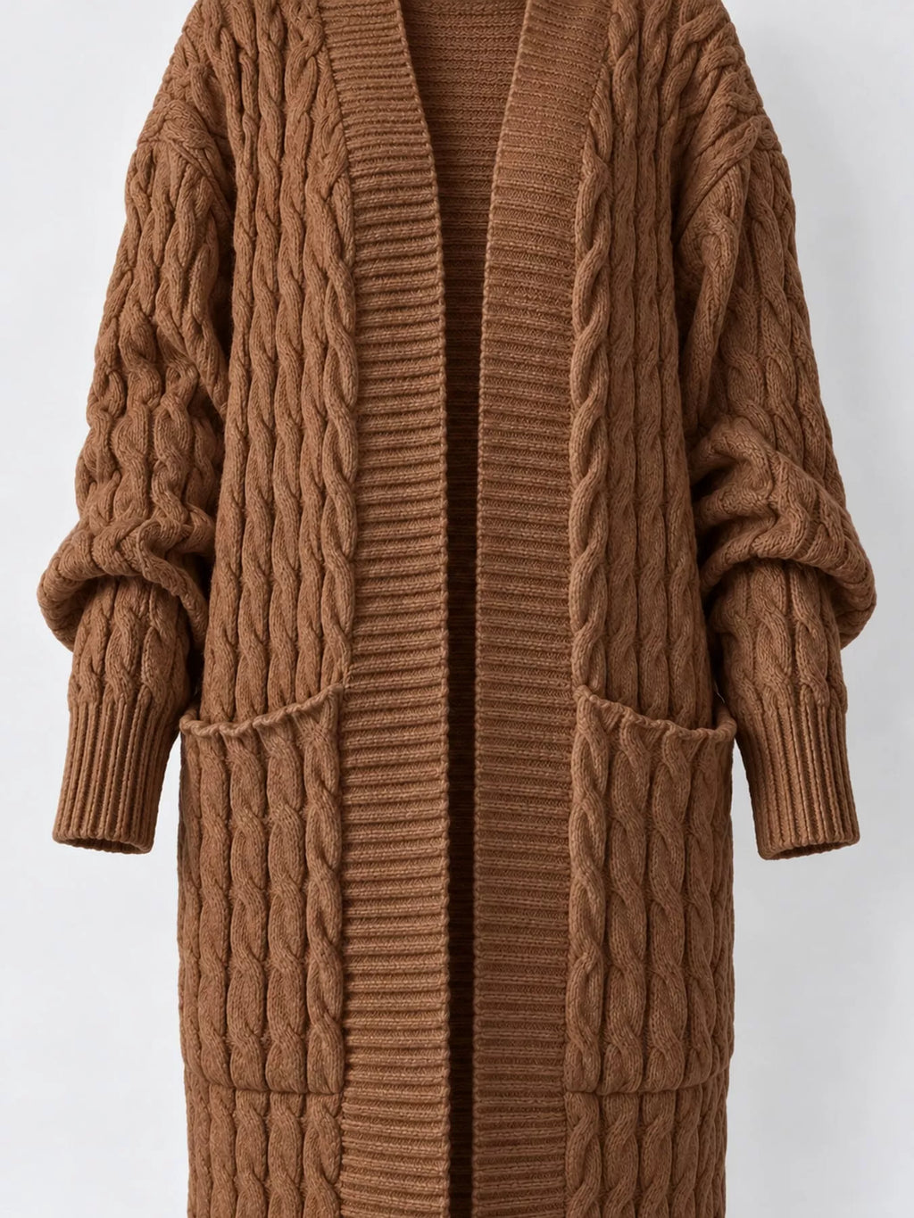 Cable knit longline open-front cardigan, view 42