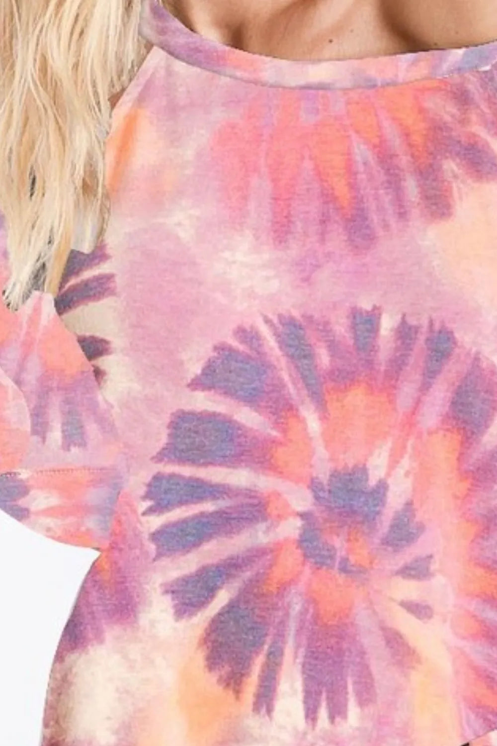 Colorful BiBi tie-dye print terry t-shirt from Trendsi with a relaxed fit and casual style, perfect for everyday wear.
