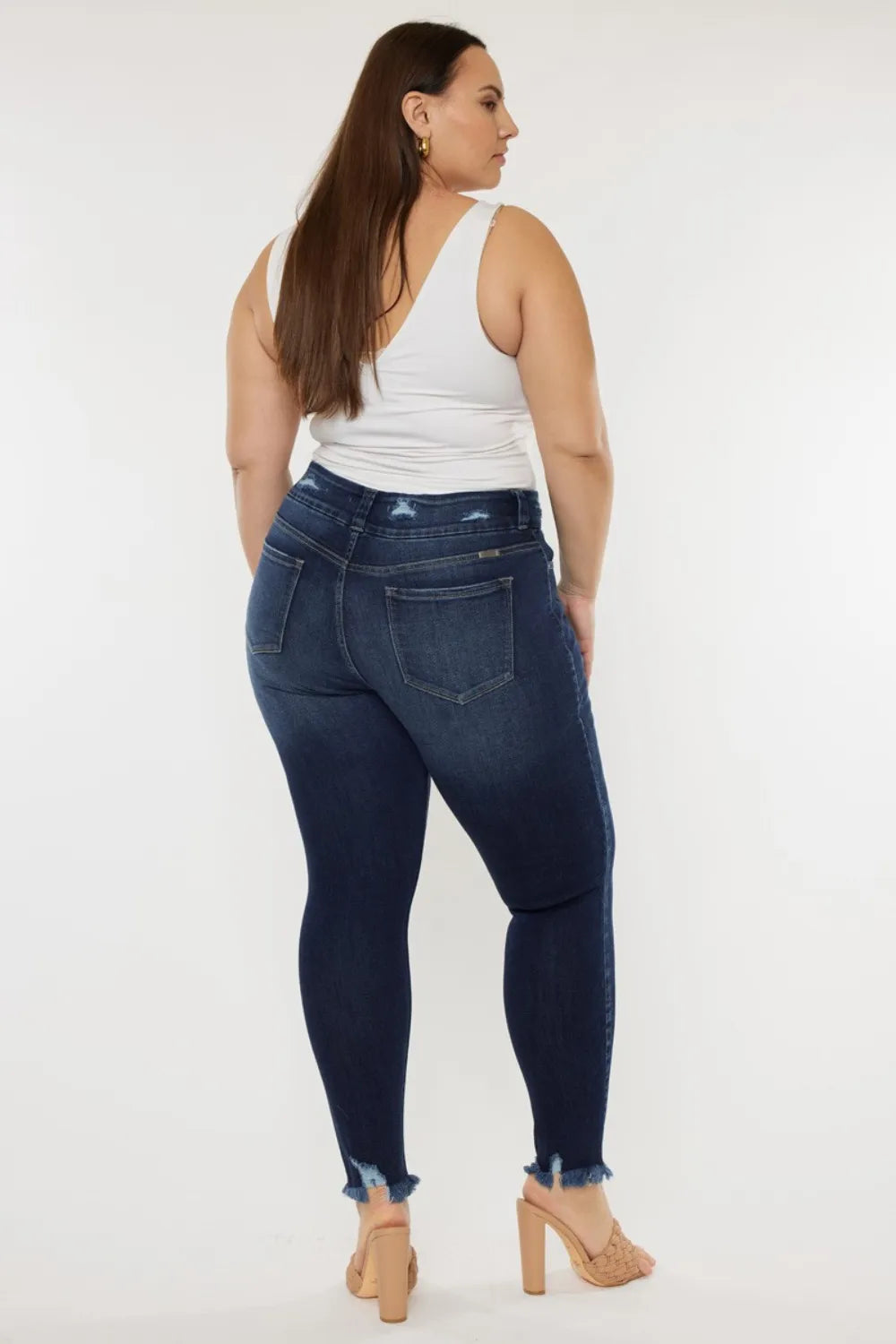 Kancan high waist jeans with raw hem and whisker details, featuring a full size fit, from Trendsi.