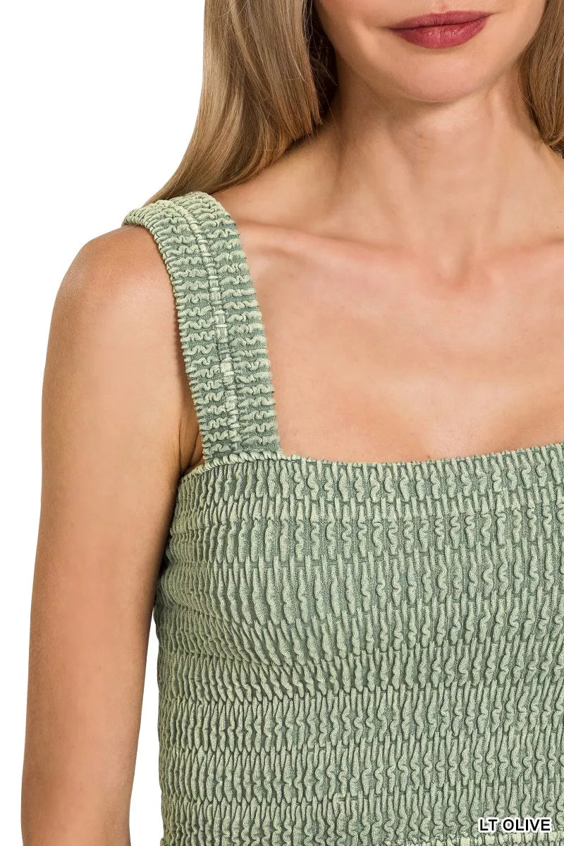 Seamless Winkle Stone Washed Bra Top by Zenana, soft and comfortable, shown in a natural stone wash fabric, perfect for casual wear.