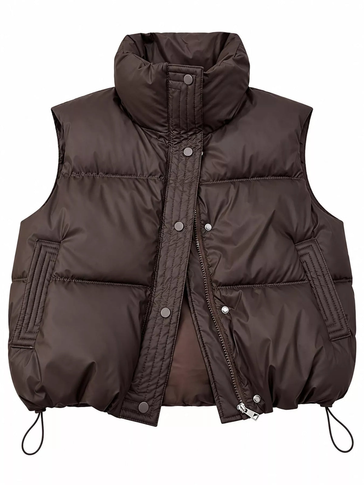 Drawstring snap button puffer vest, view 6