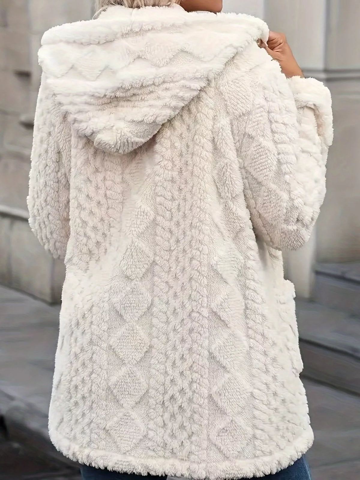 Faux fur hooded zip-up jacket, view 9