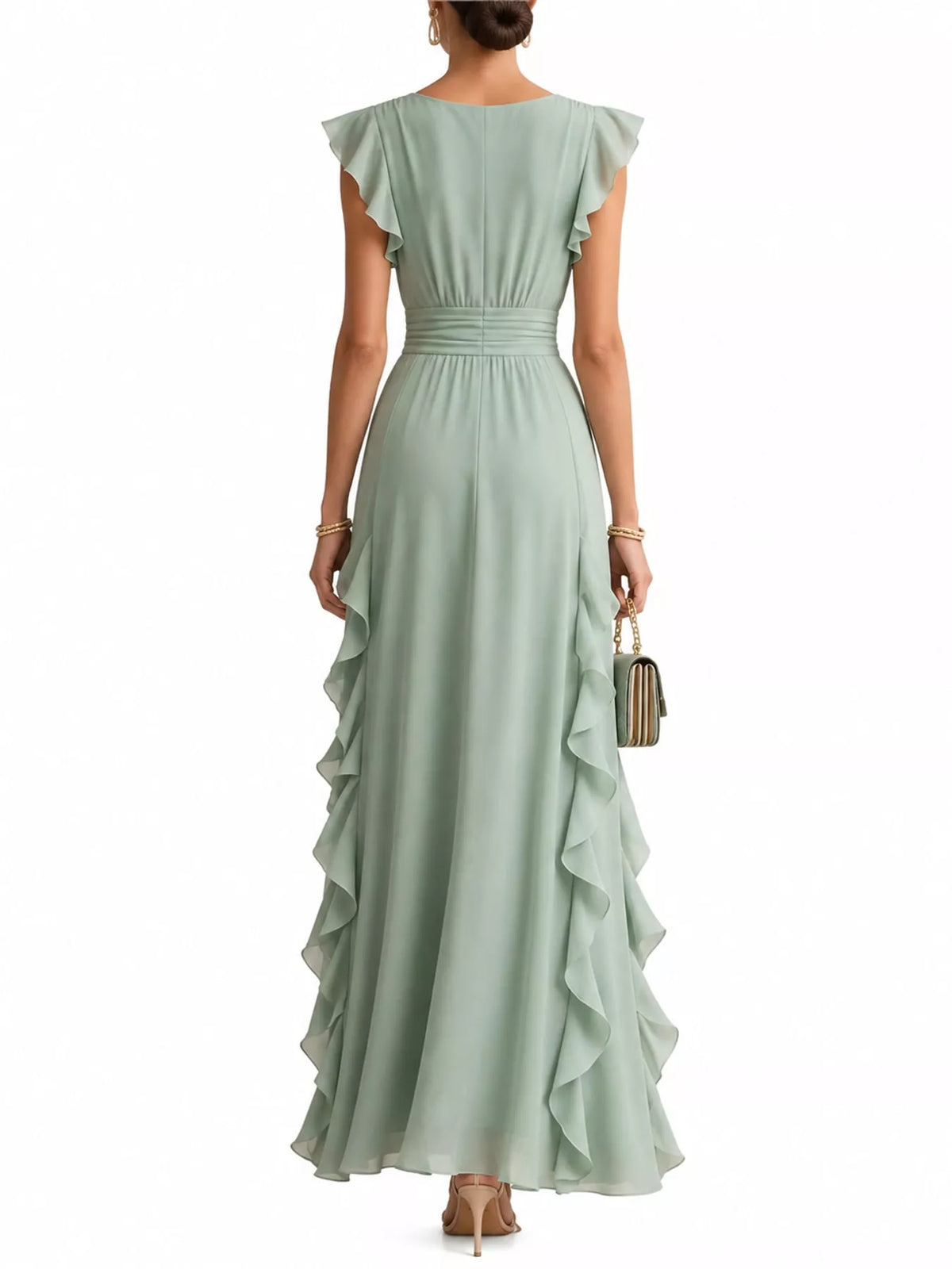 Ruffled surplice sleeveless maxi dress by Trendsi featuring a flowy silhouette and elegant design, perfect for summer occasions.