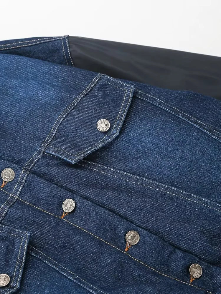 Spliced Denim Bomber Jacket