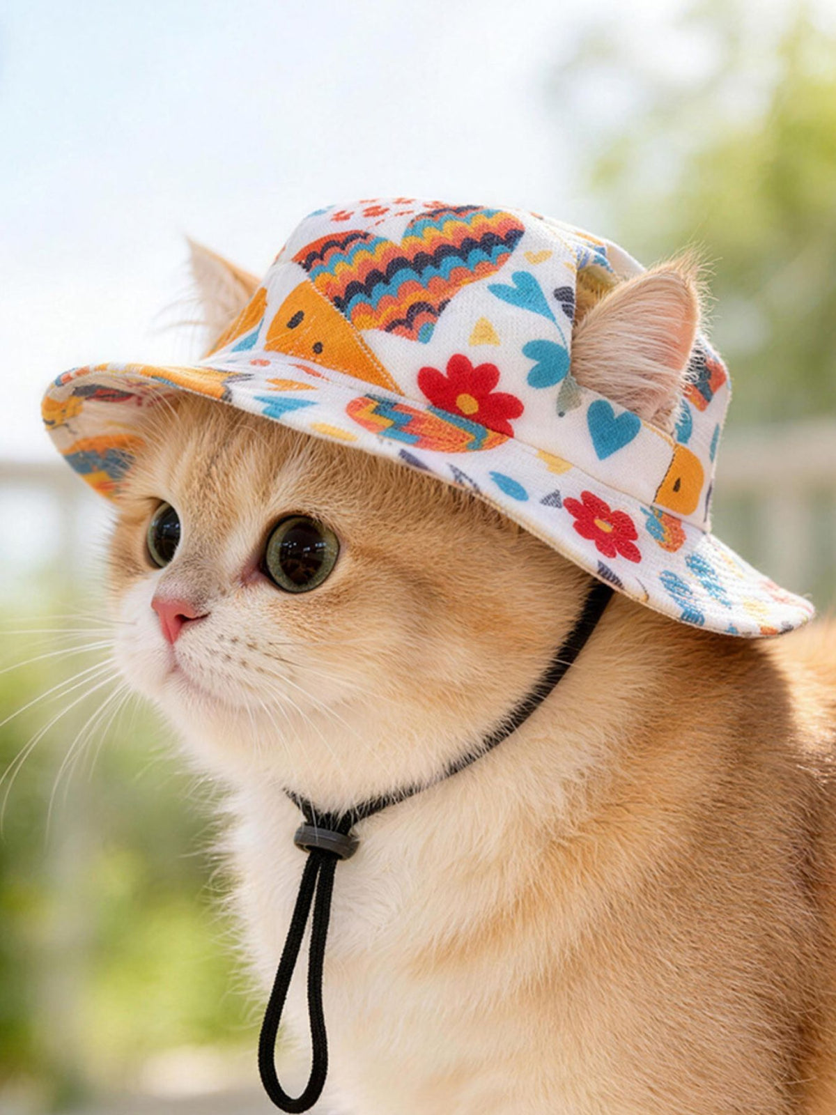 Adjustable chin strap pet bucket hat by Trendsi, featuring a wide brim and breathable fabric, ideal for outdoor protection.
