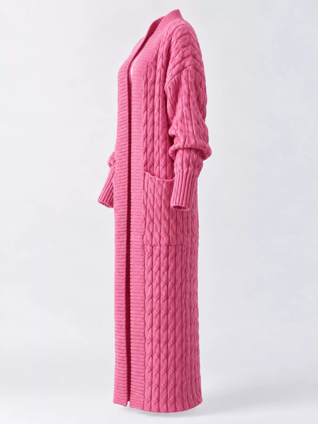 Cable knit longline open-front cardigan, view 16