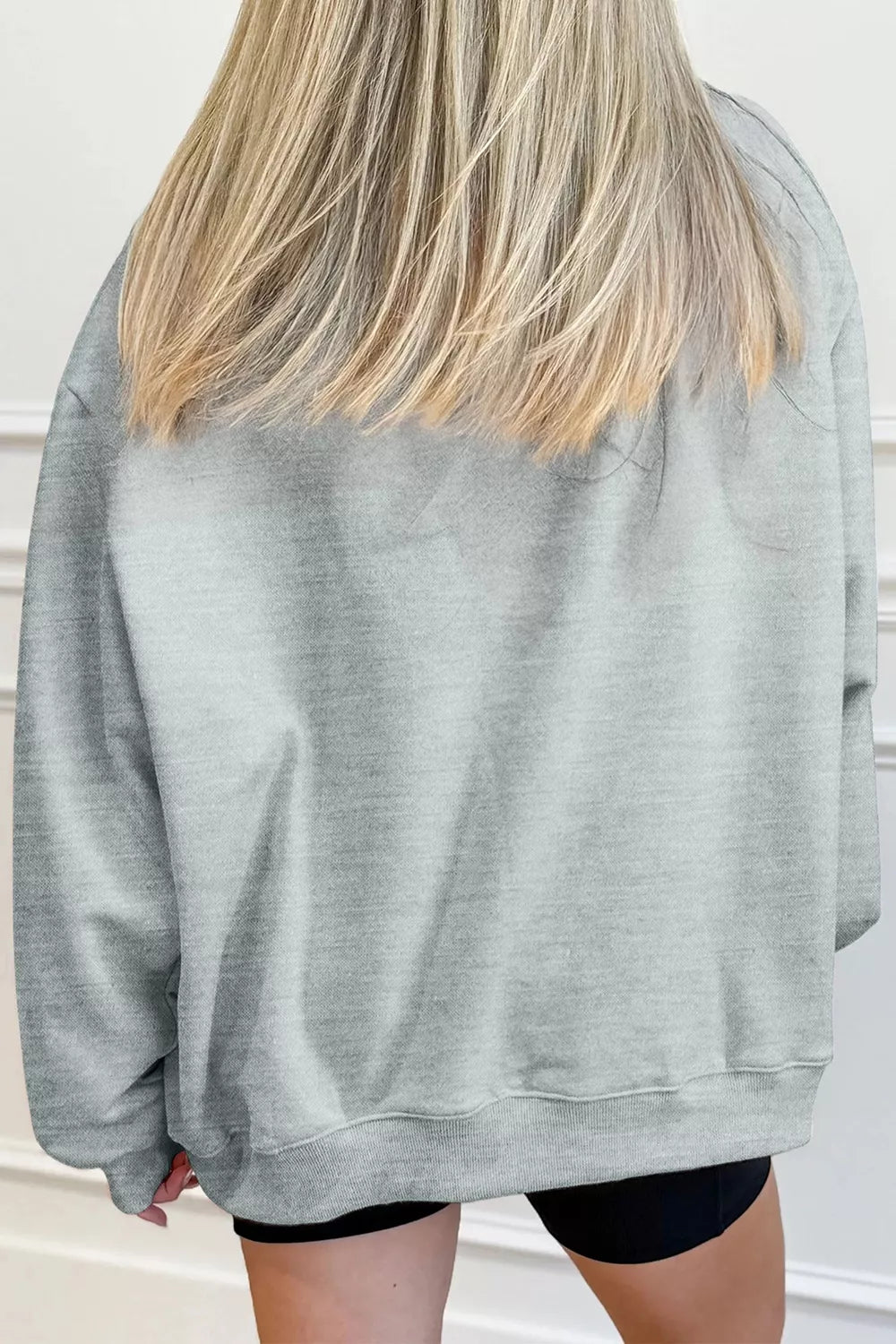 Gray oversized mock neck sweatshirt with western mallard duck print, view 4