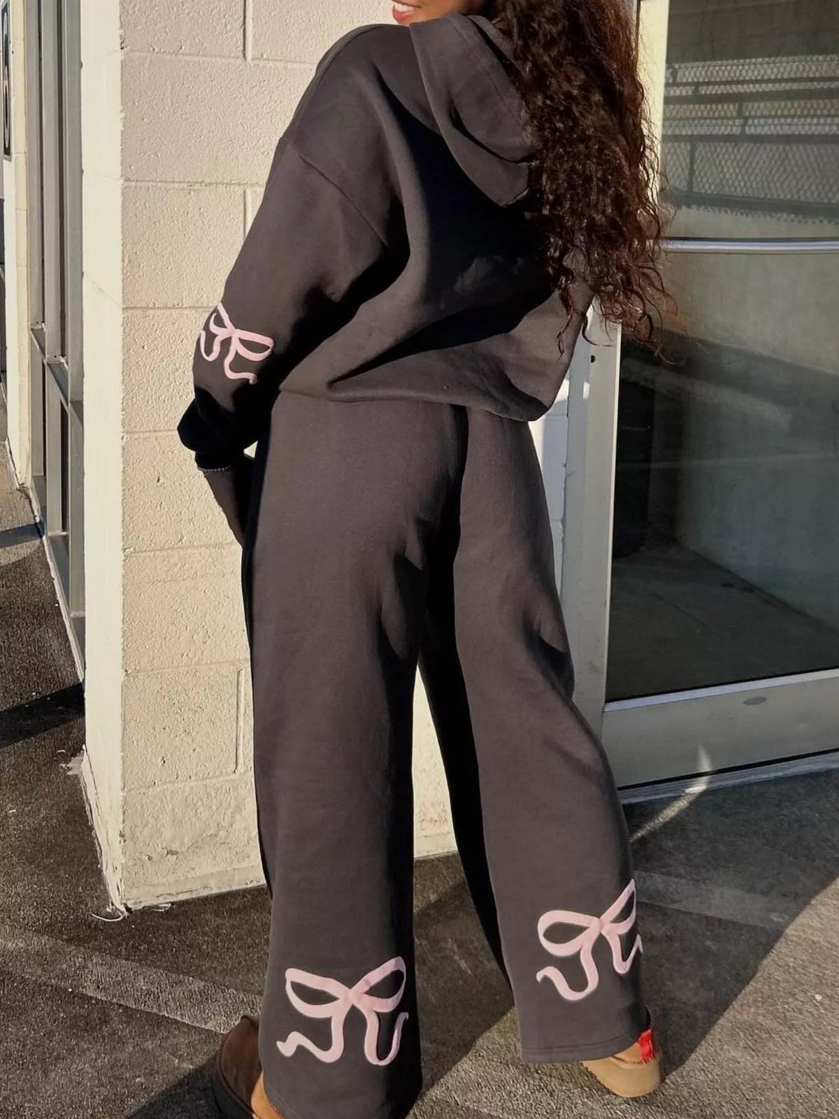 Bow and heart drop shoulder hoodie and pants set, view 12