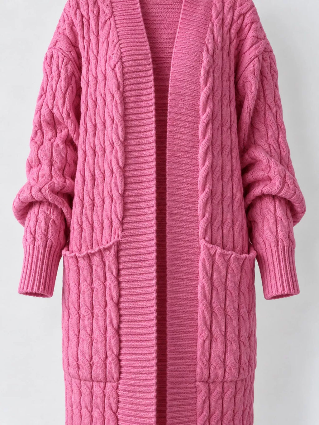 Cable knit longline open-front cardigan, view 18