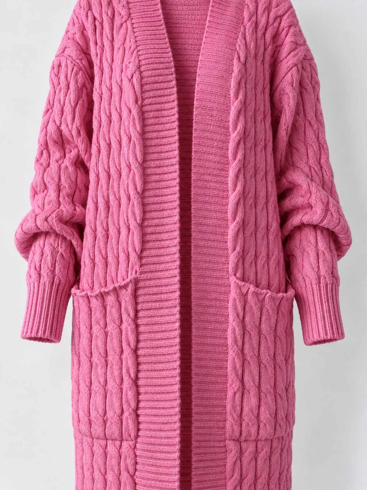 Cable knit longline open-front cardigan, view 18