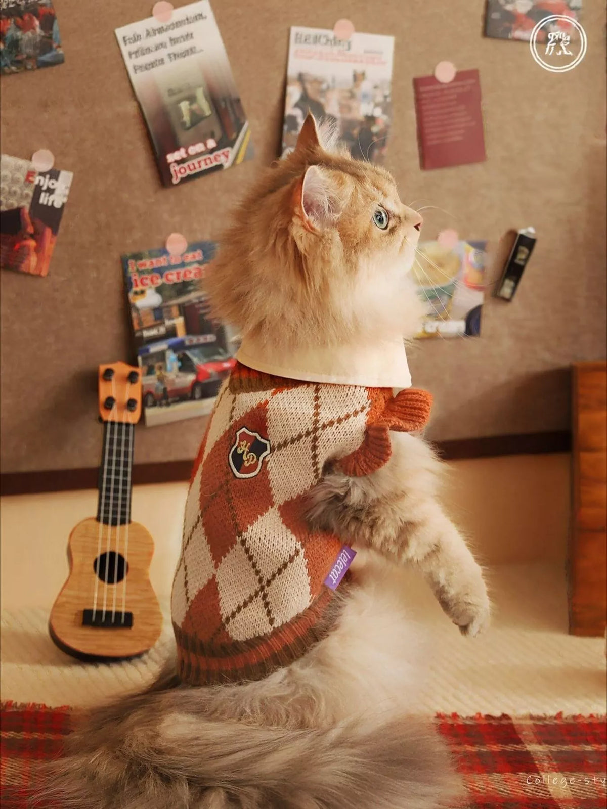 Trendsi argyle pattern pet sweater featuring a colorful knitted design, perfect for keeping small dogs warm and stylish.