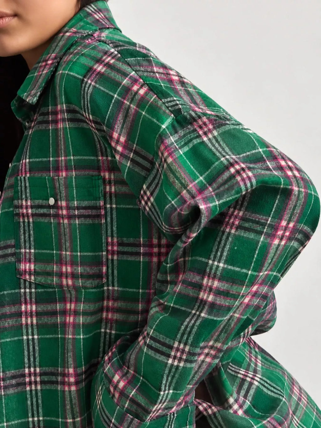 Trendsi plaid button-up shirt featuring a classic checkered pattern, long sleeves, and a collared neckline.