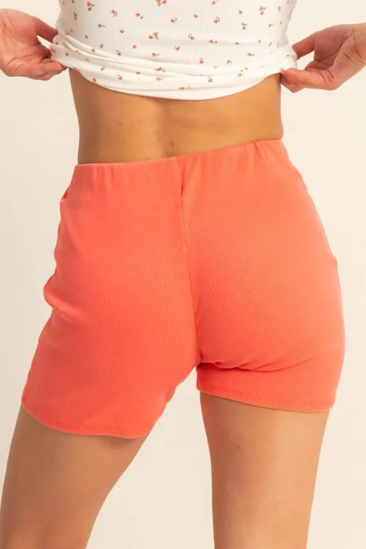 Coral high waist ribbed biker shorts, view 2