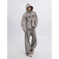 Retro washed distressed deconstruction niche hooded denim jacket top for teenagers