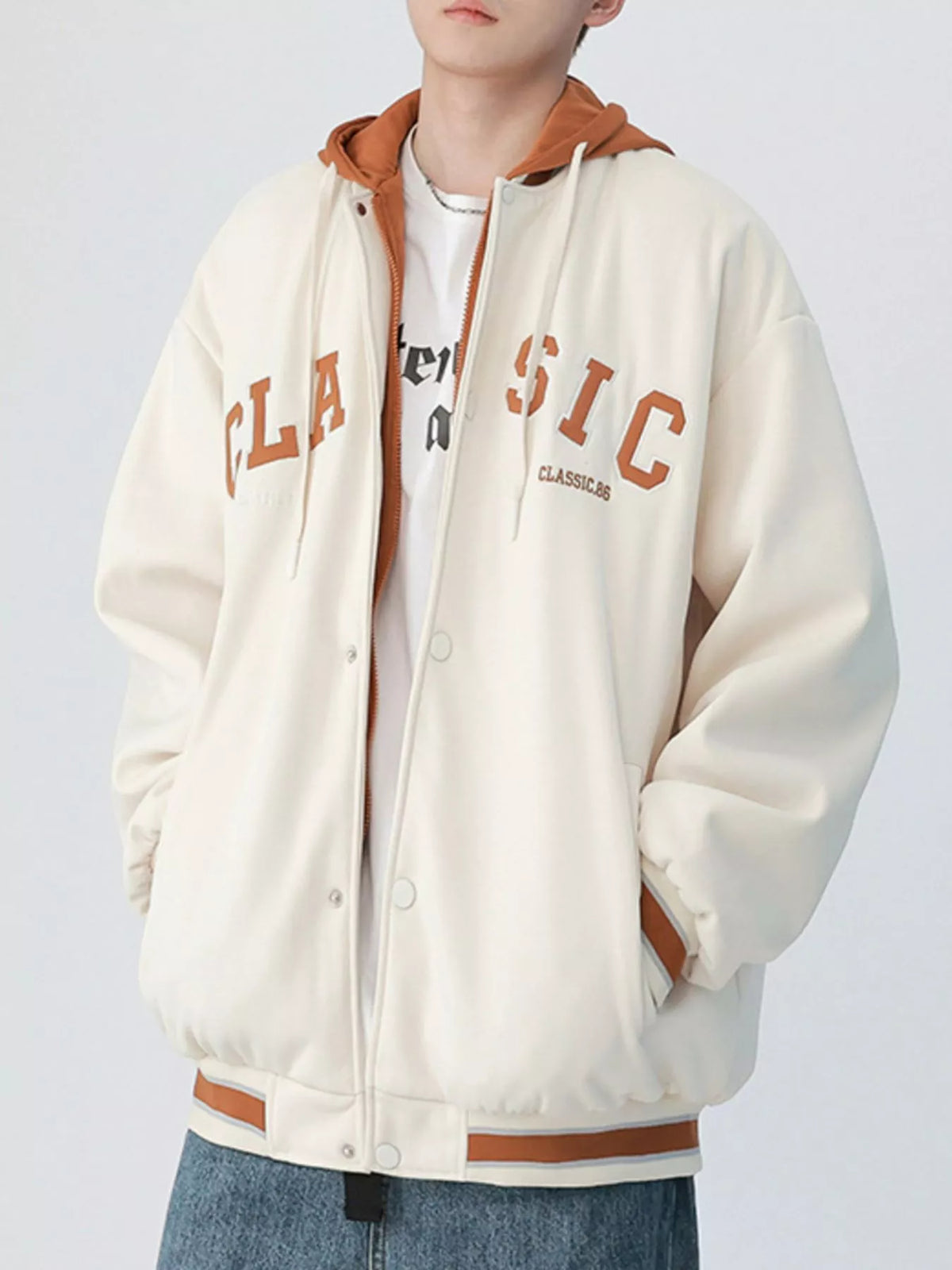 Men's plus size snap-down drawstring hooded jacket, view 9